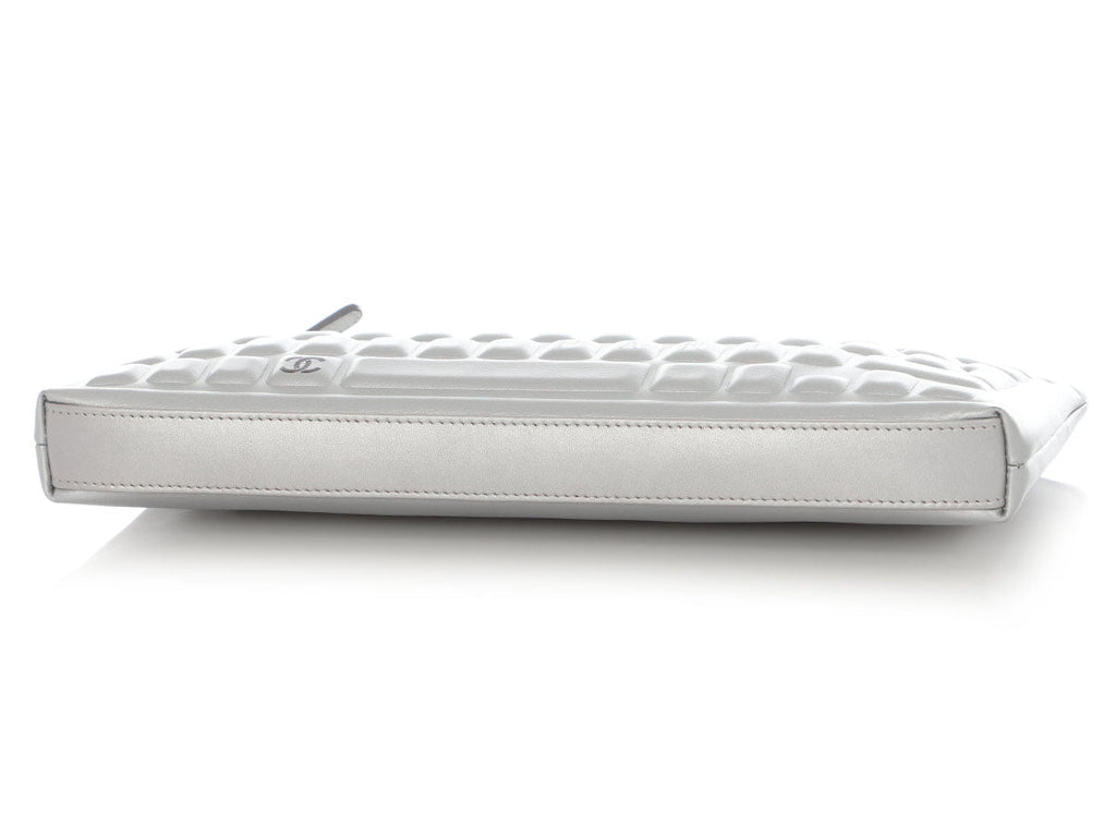 Chanel LE Silver Quilted Calfskin Keyboard Clutch