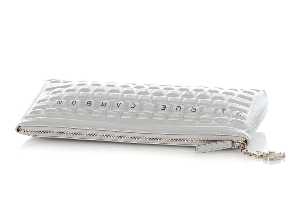 Chanel LE Silver Quilted Calfskin Keyboard Clutch