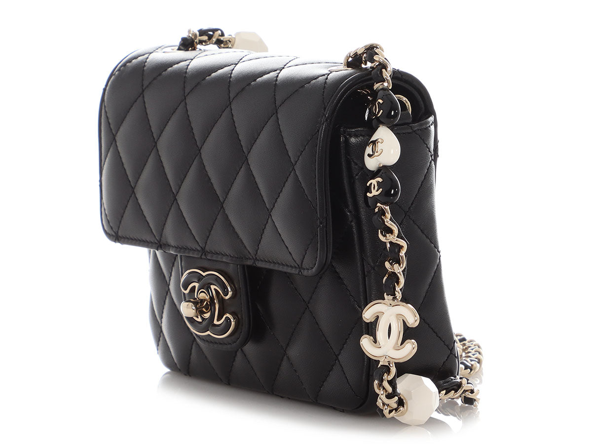 Chanel Mini Black Quilted Lambskin Heart Charms Flap