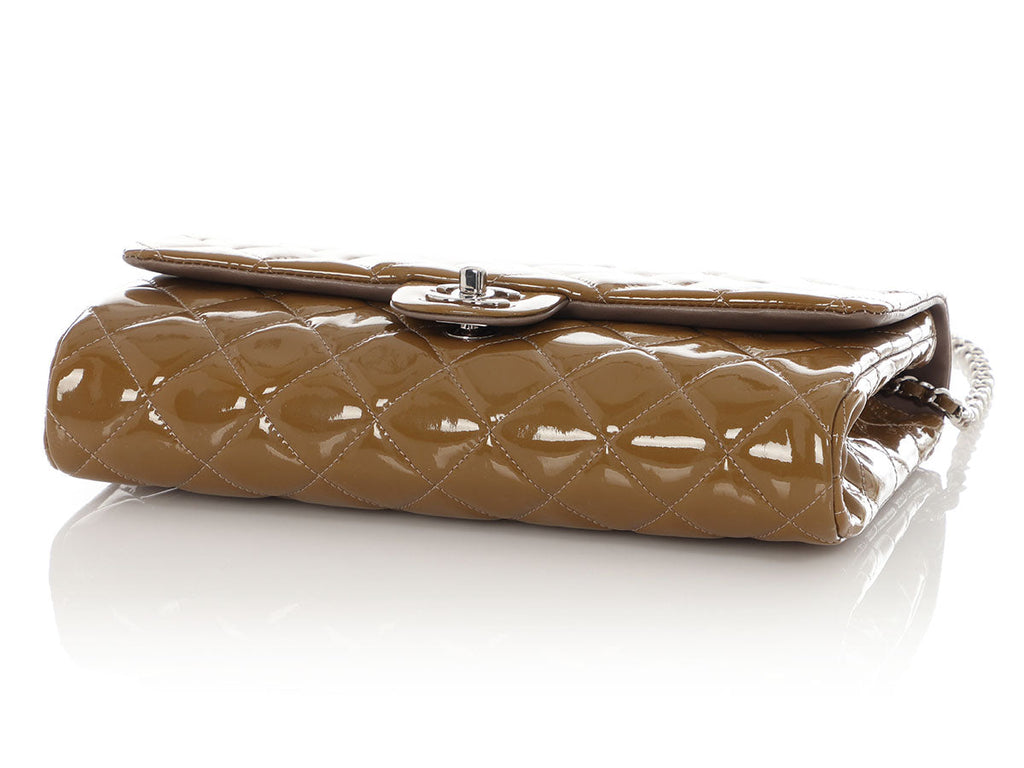Chanel Olive Patent Clutch On Chain