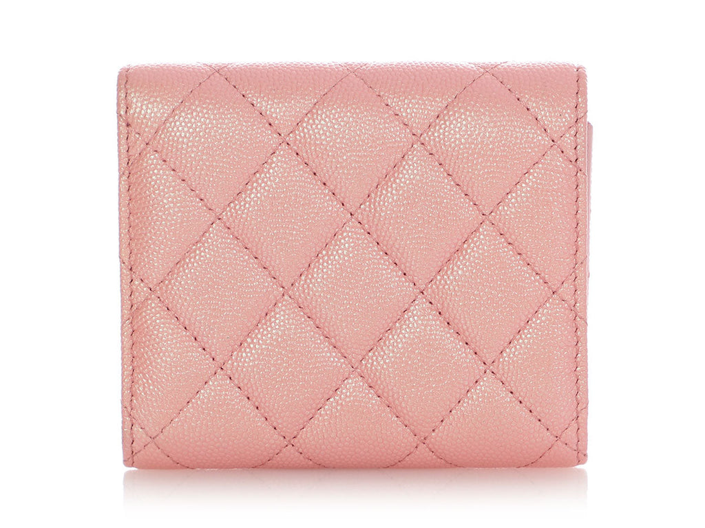 Chanel Iridescent Pink Quilted Caviar Compact Wallet