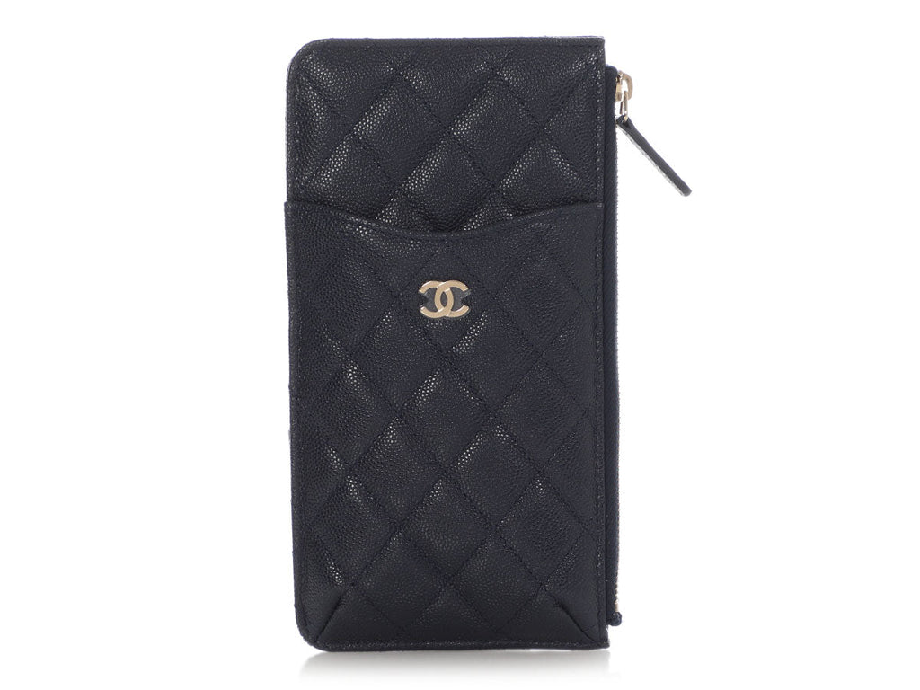 Chanel Navy Quilted Caviar Zip Phone Pouch