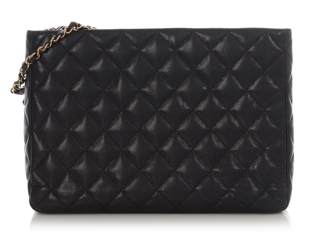 Chanel Small Black Quilted Soft Caviar Coco First Shopping Tote