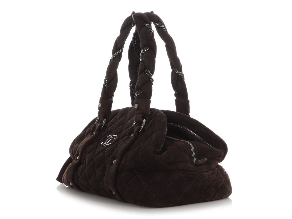 Chanel Brown Quilted Suede Lady Braid Bowler Bag
