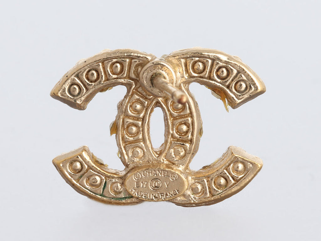 Chanel Small Pearl Logo Pierced Earrings
