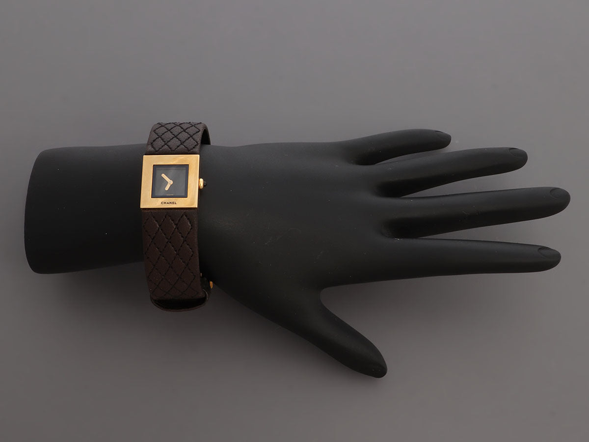 Chanel 18K Yellow Gold Brown Matelassé Leather Watch 19mm
