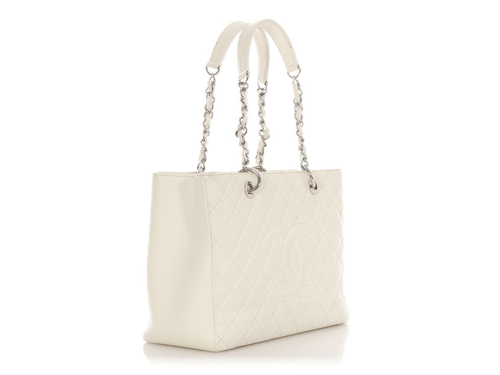 Chanel White Quilted Caviar Grand Shopping Tote GST