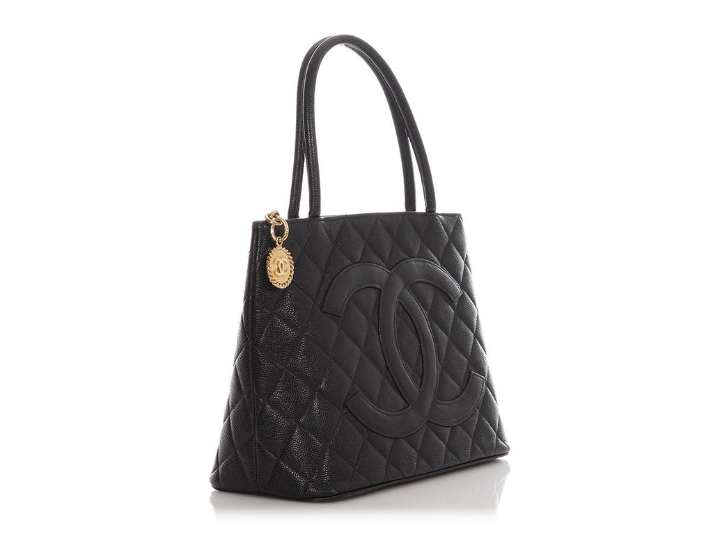 Chanel Black Quilted Caviar Medallion Tote