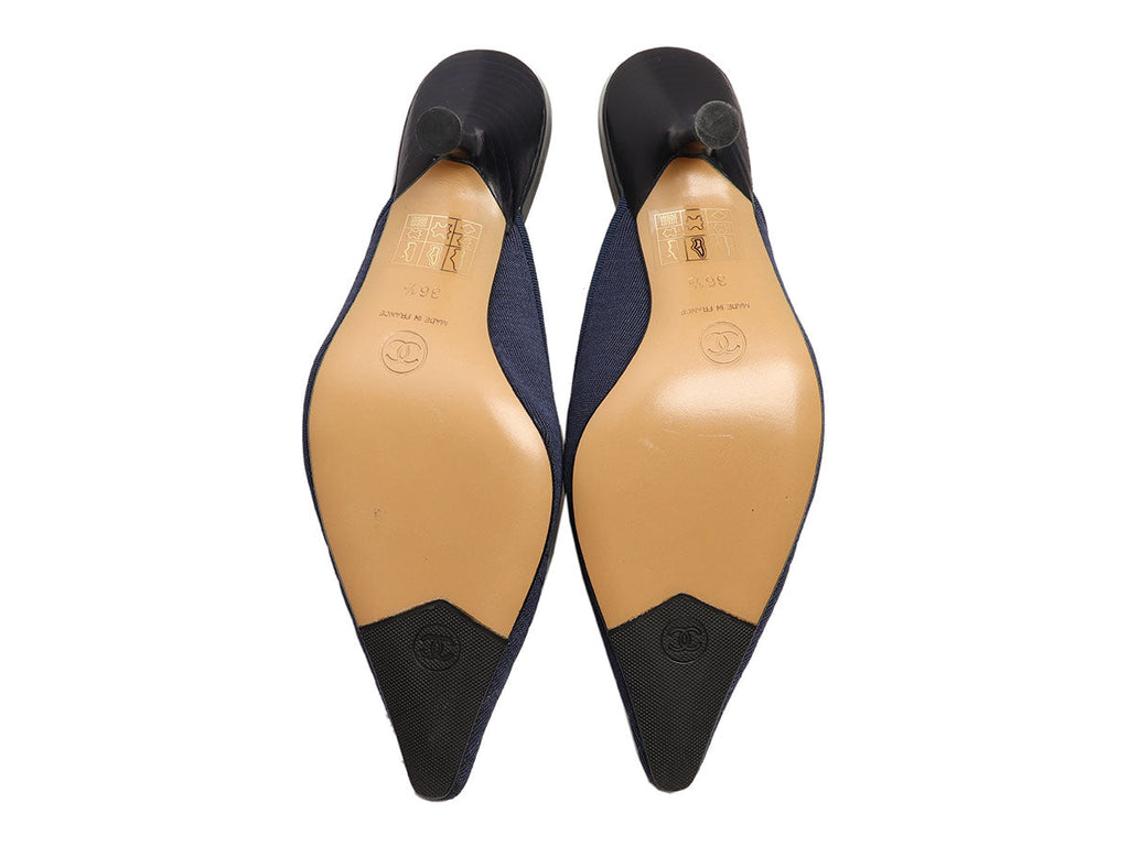 Chanel Dark Navy Quilted Mules