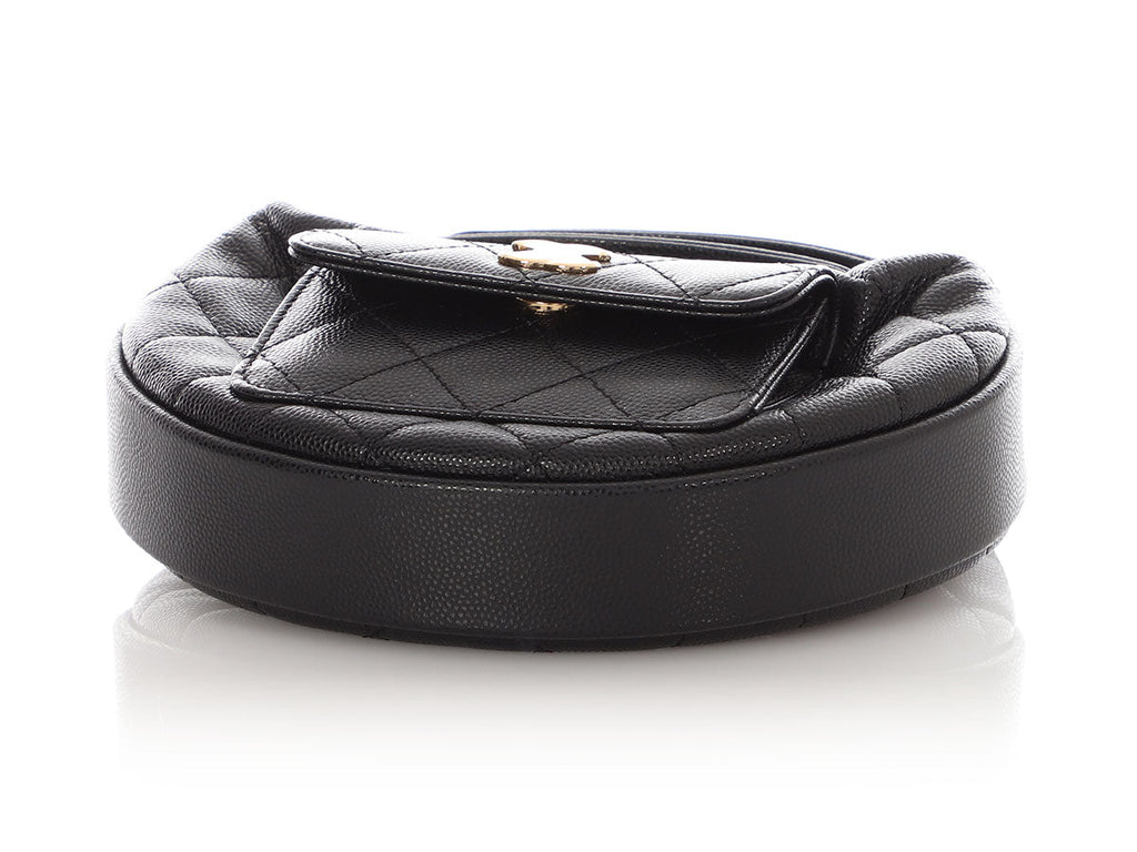 Chanel Black Quilted Caviar Mini Round Polly Pocket Pouch Hobo
