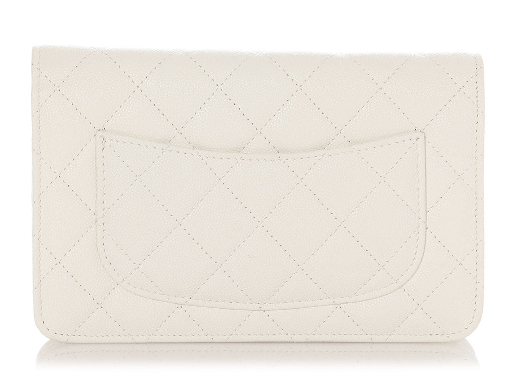 Chanel White Quilted Caviar Wallet on Chain WOC
