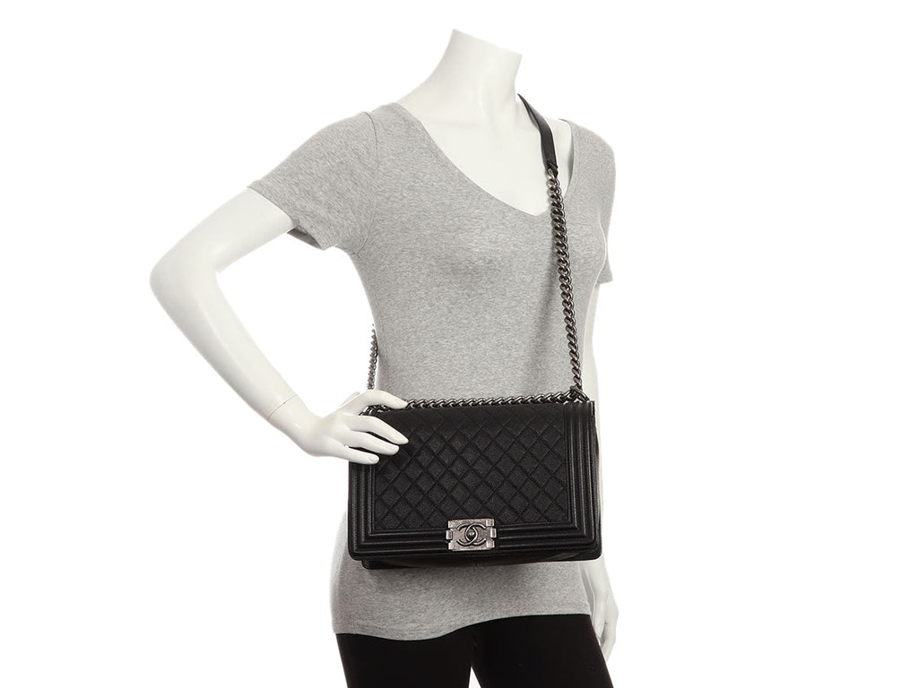 Chanel New Medium Black Quilted Caviar Boy Bag