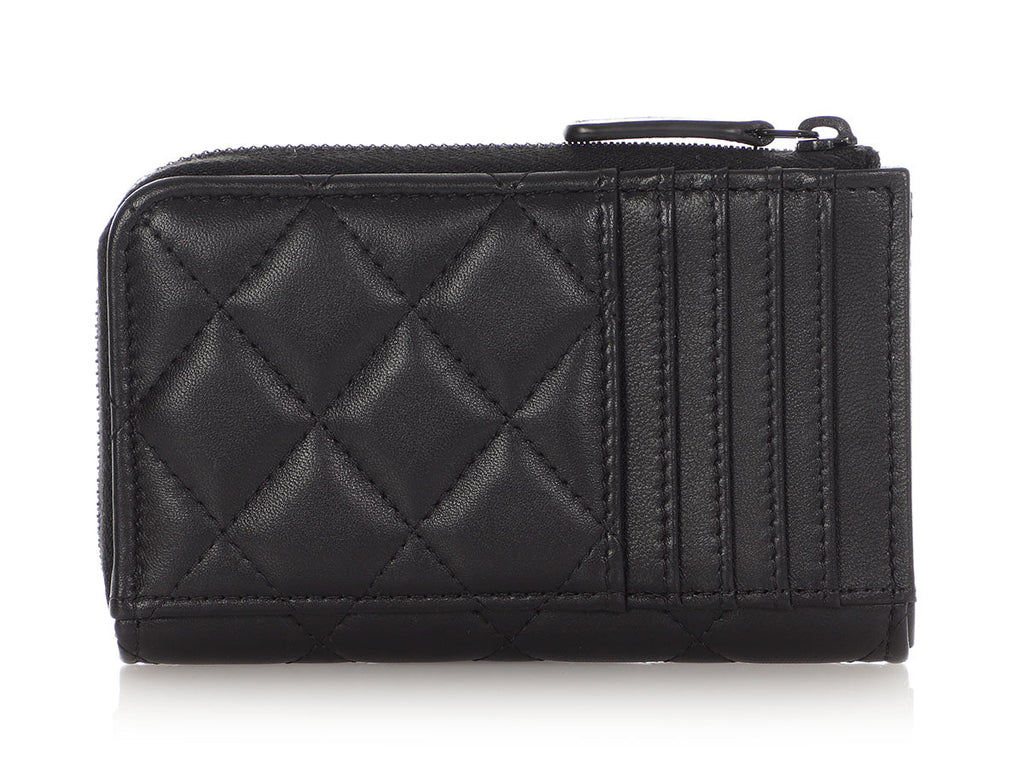 Chanel Black Quilted Lambskin Zip Around  Holder