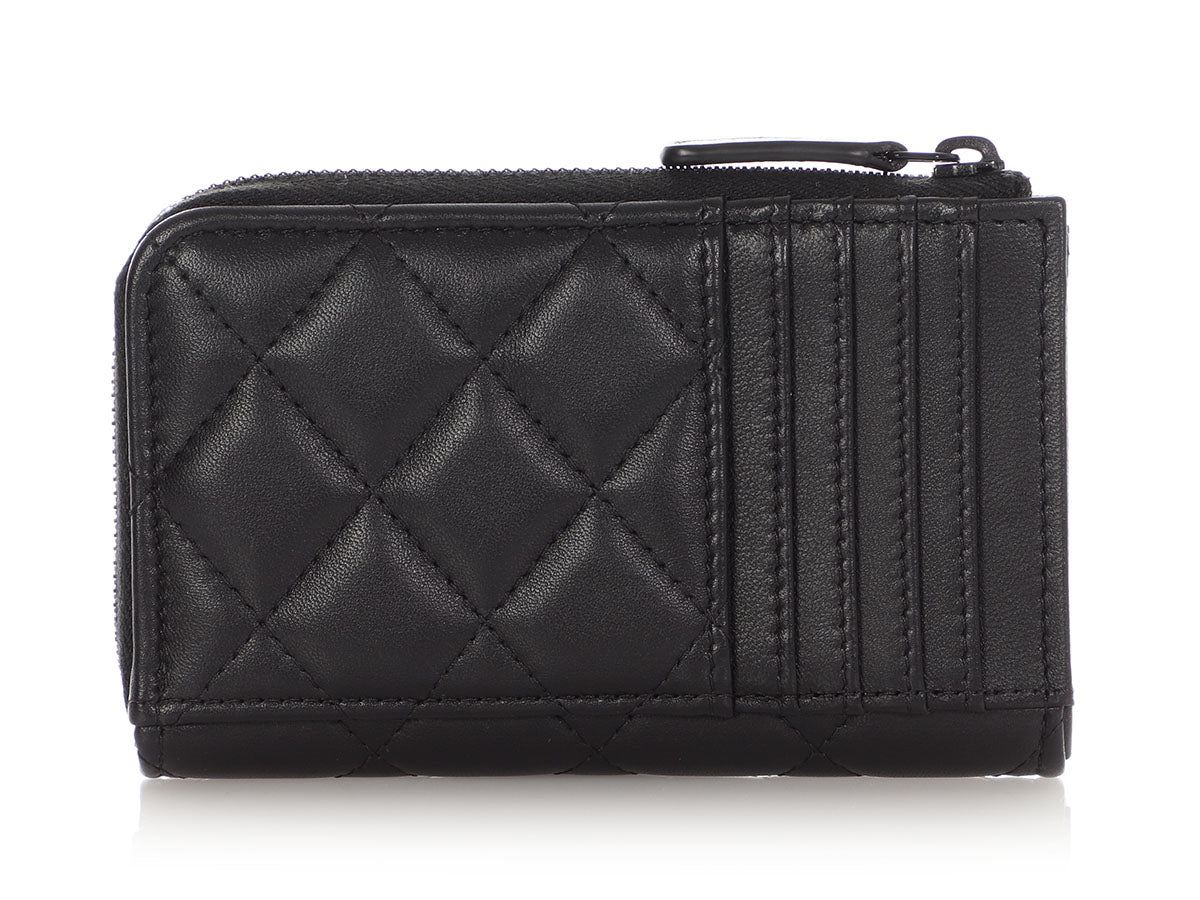 Chanel Black Quilted Lambskin Zip Around  Holder