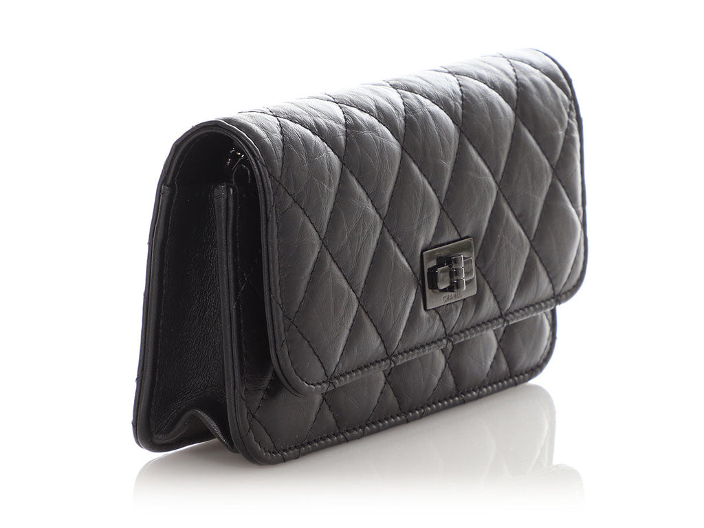 Chanel So Black Aged Quilted Calfskin Reissue Phone Holder With Chain