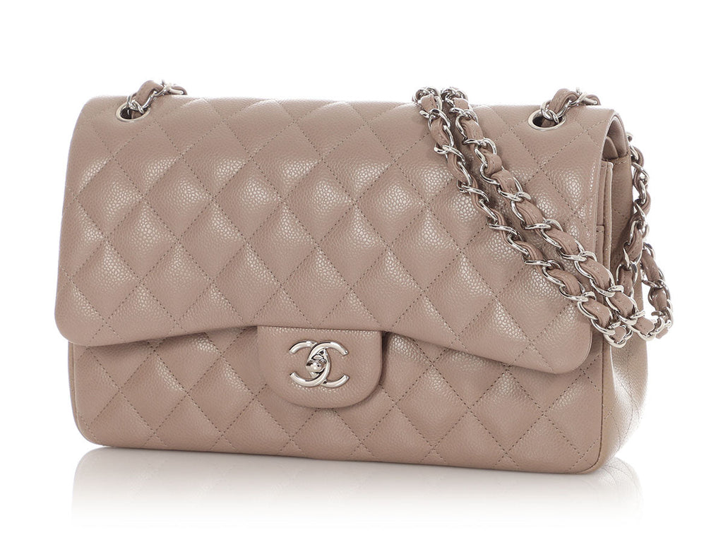 Chanel Jumbo Taupe Quilted Caviar Classic Double Flap