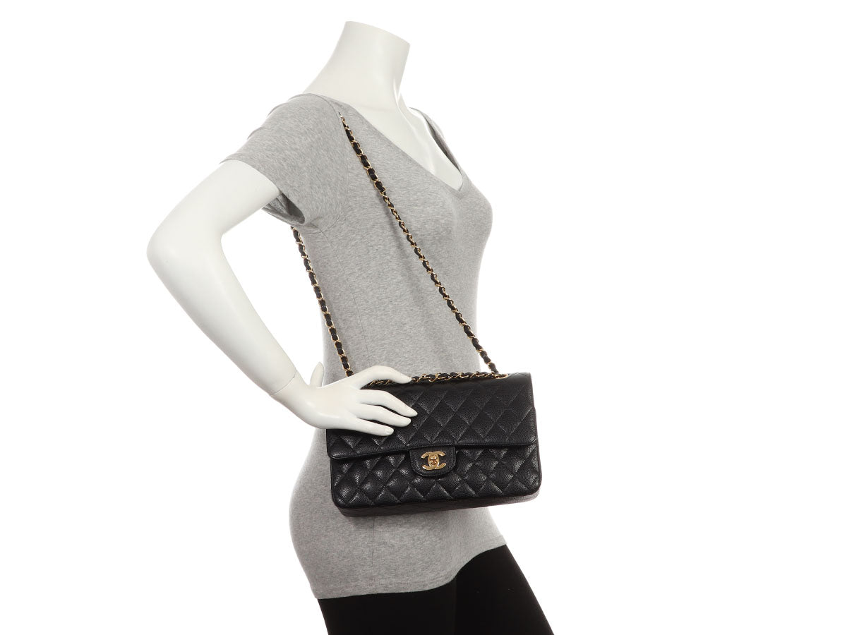 Chanel Medium/Large Black Quilted Caviar Classic Double Flap