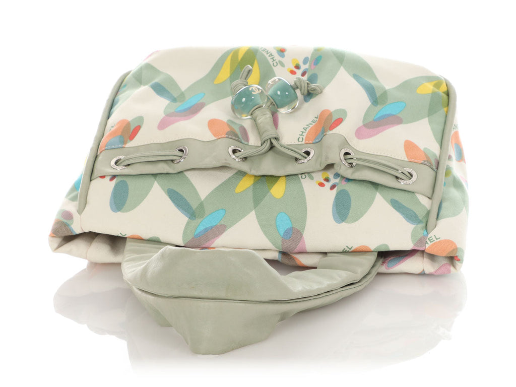 Chanel Light Green Lambskin and Multicolor Canvas Tote