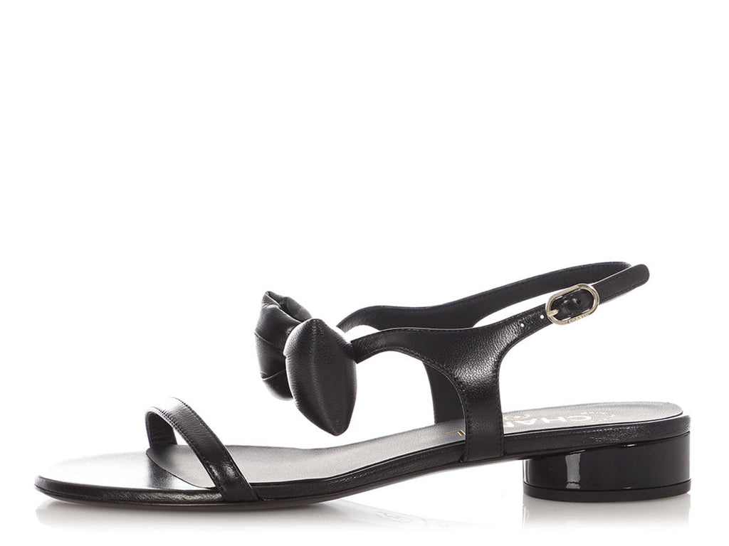 Chanel Black Puffy Bow Sandals