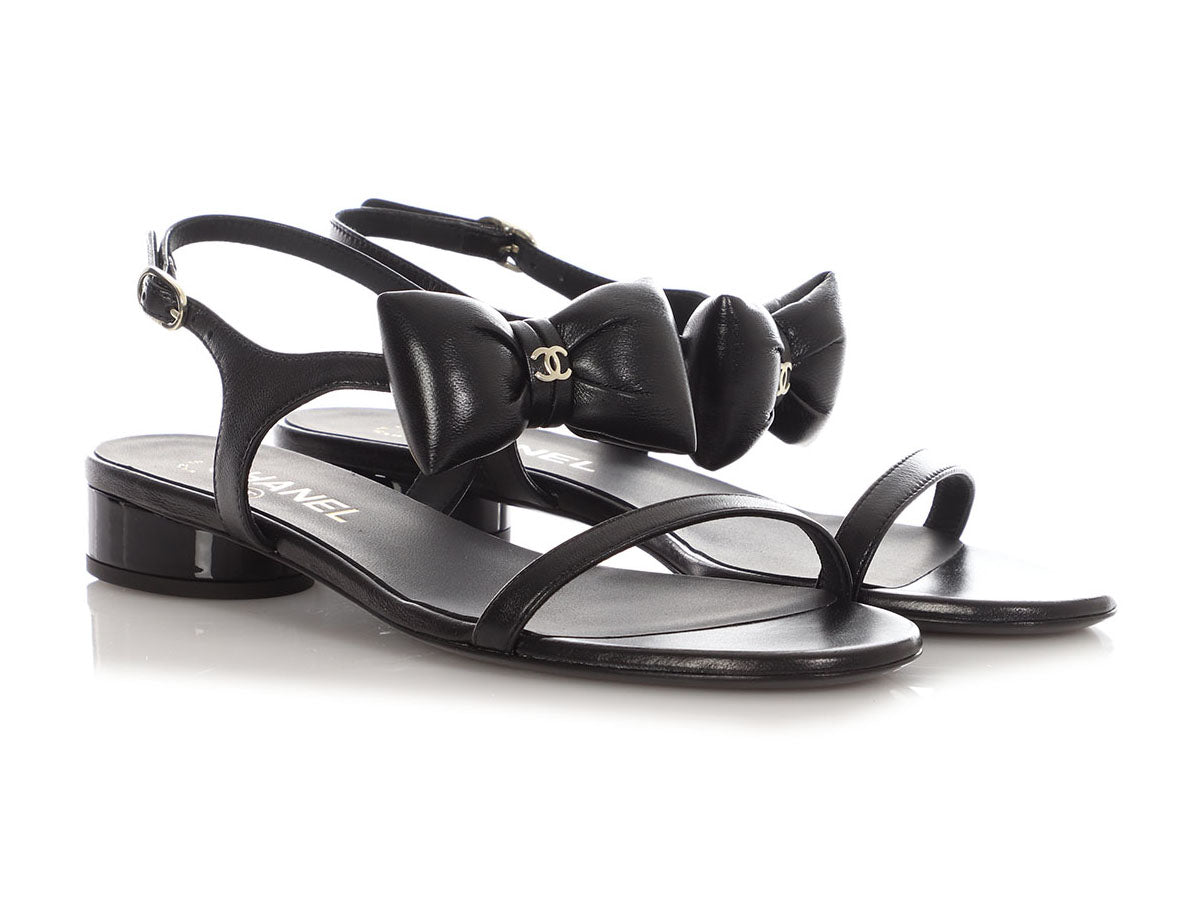 Chanel Black Puffy Bow Sandals