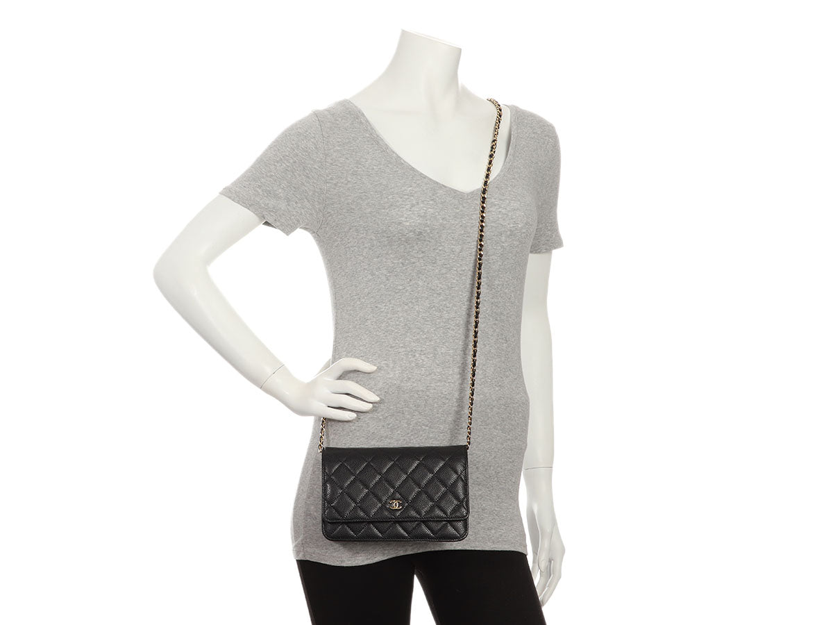 Chanel Black Quilted Caviar Wallet On Chain WOC