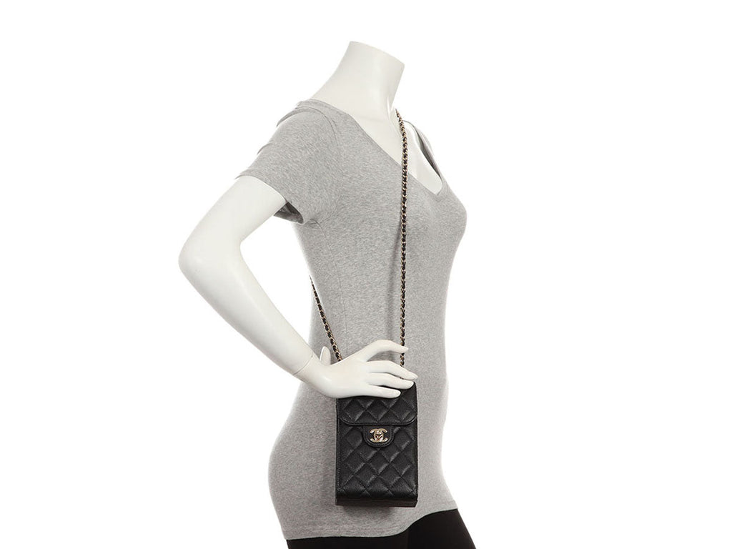 Chanel Black Quilted Caviar Classic Crossbody Phone Case