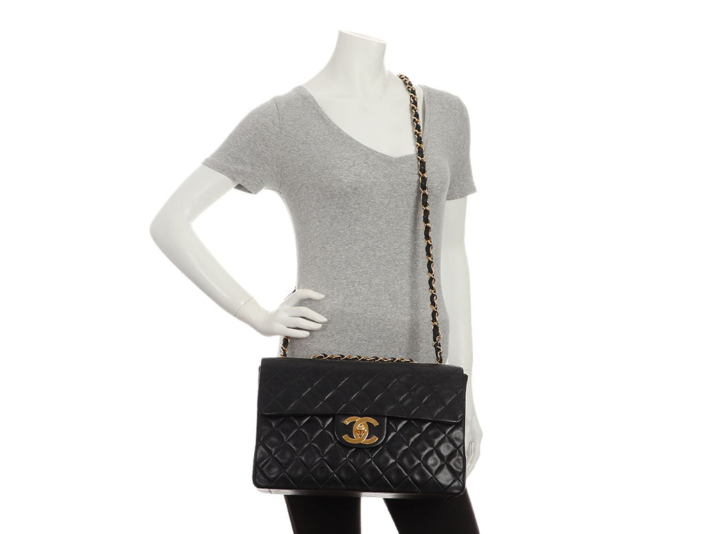 Chanel Vintage Extra Large Black Quilted Lambskin Classic Flap