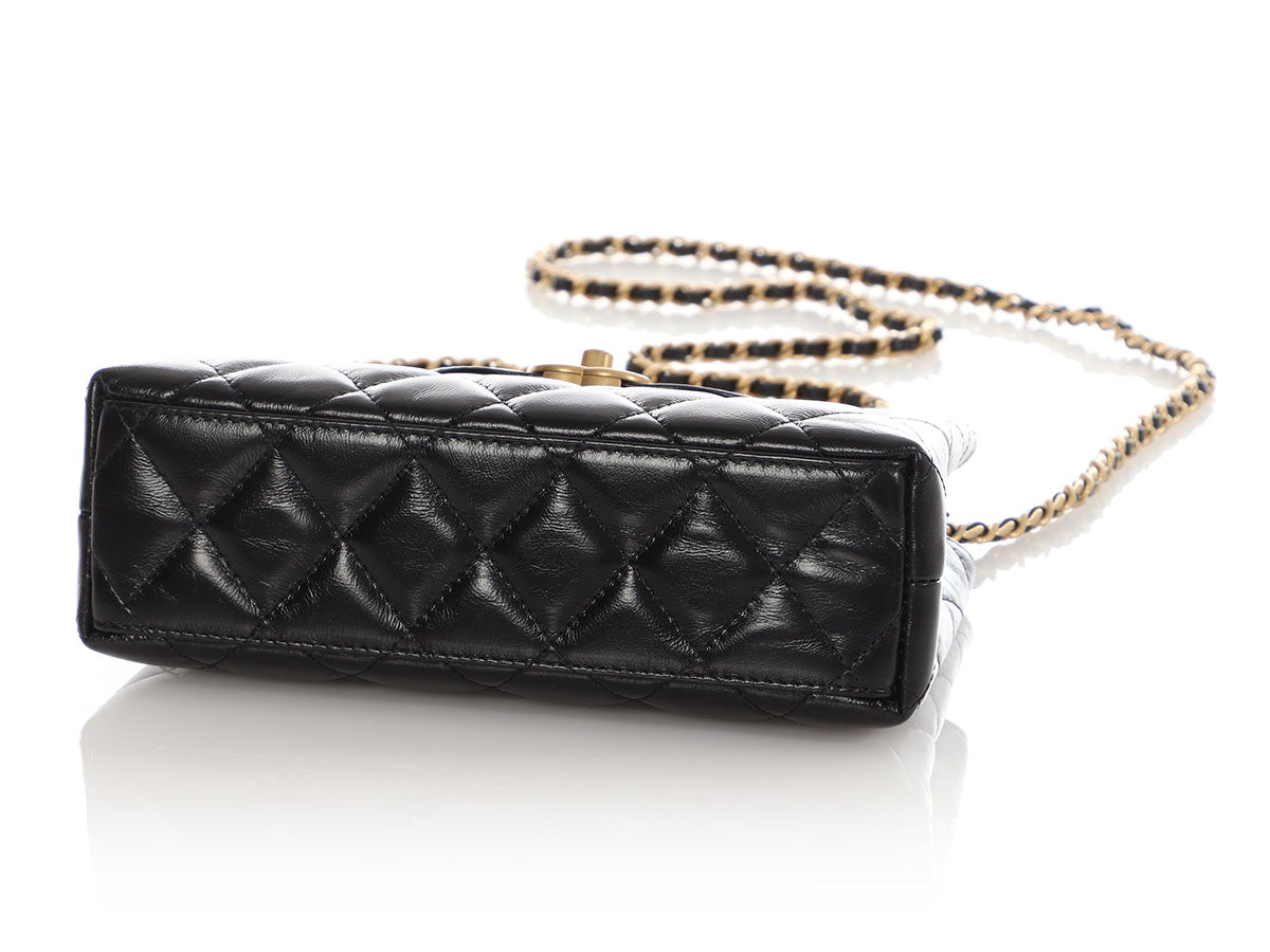 Chanel Small Black Shiny Quilted Calfskin Nano Kelly