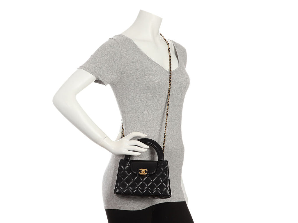 Chanel Small Black Shiny Quilted Calfskin Nano Kelly