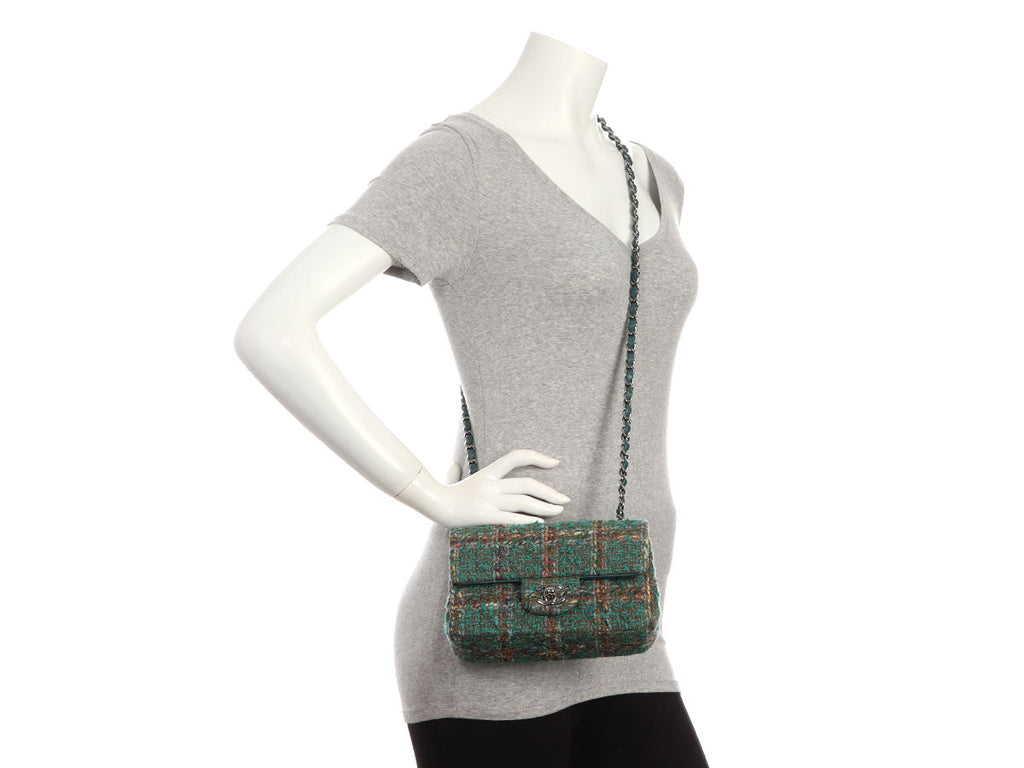 Chanel Mini Green Tweed Classic