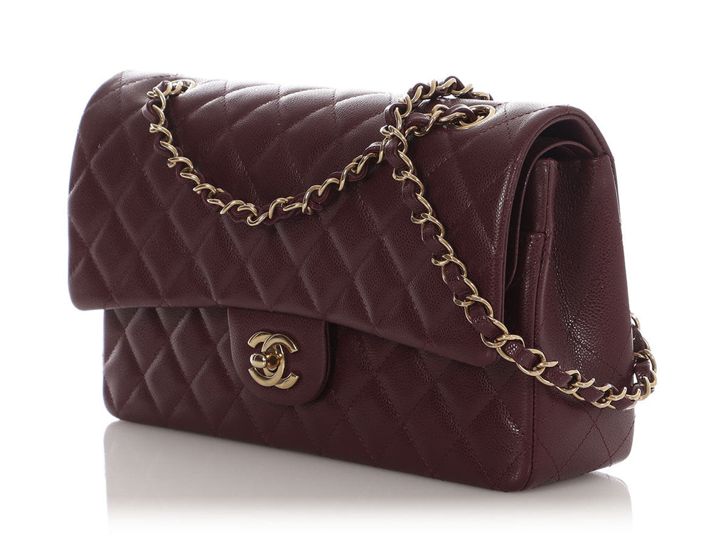 Chanel Medium/Large Burgundy Quilted Caviar Classic Double Flap
