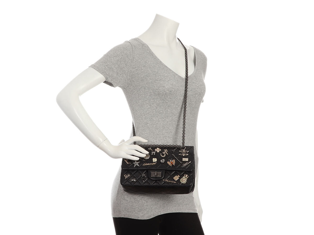 Chanel Black Quilted Aged Calfskin Lucky Charms Reissue 225