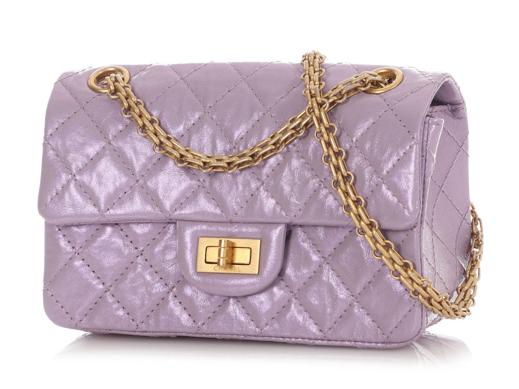 Chanel Mini Glittered Lilac Quilted Aged Calfskin Reissue