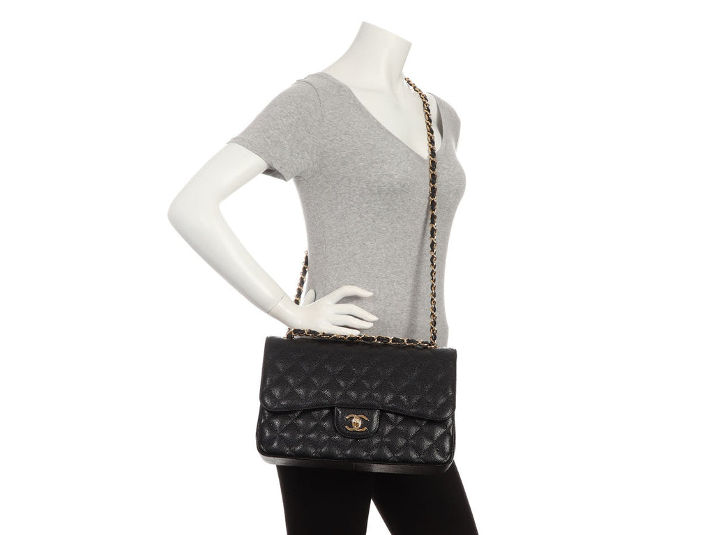 Chanel Jumbo Black Quilted Caviar Classic Double Flap