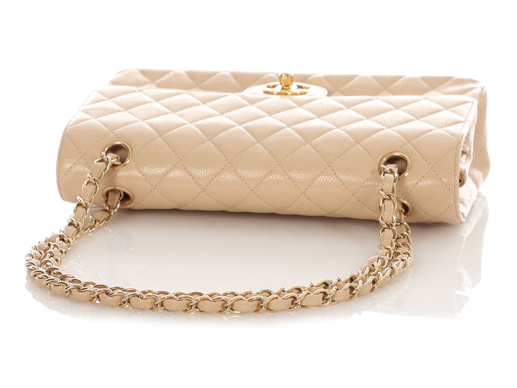 Chanel Medium/Large Light Beige Quilted Caviar Classic Double Flap