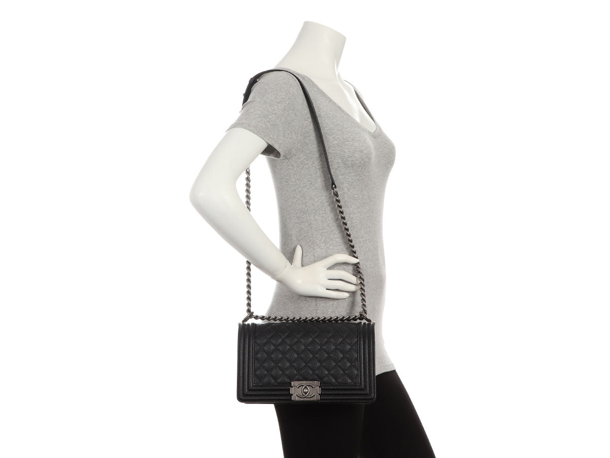 Chanel Old Medium Black Quilted Caviar Boy Bag