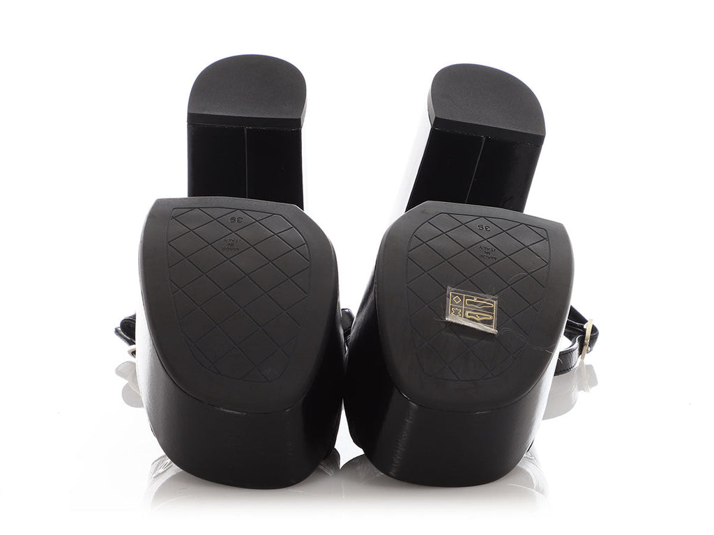 Chanel Black Patent Platform Sandals