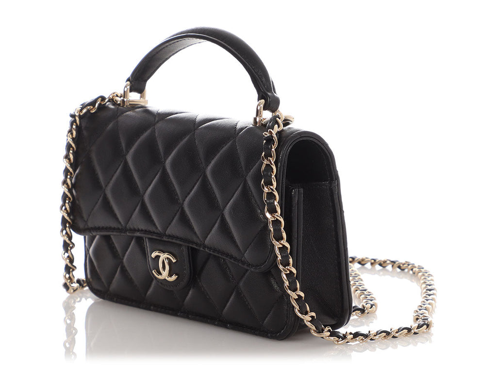 Chanel Mini Black Quilted Lambskin Top Handle Phone Holder