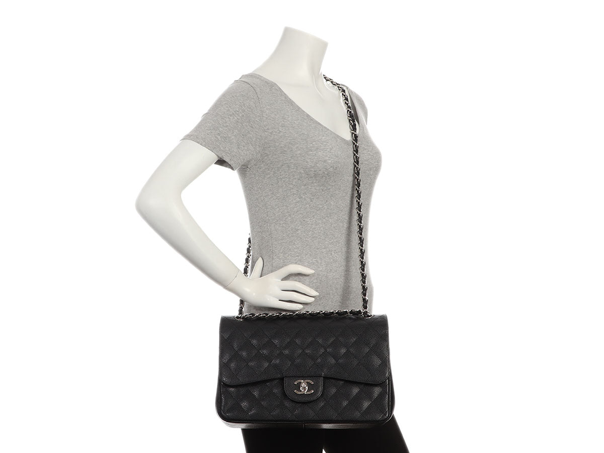 Chanel Jumbo Black Quilted Caviar Classic Double Flap
