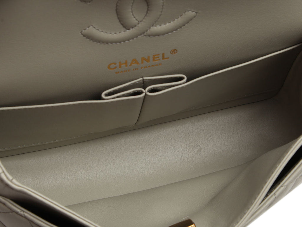 Chanel Small Light Gray Quilted Lambskin Double Flap Classic
