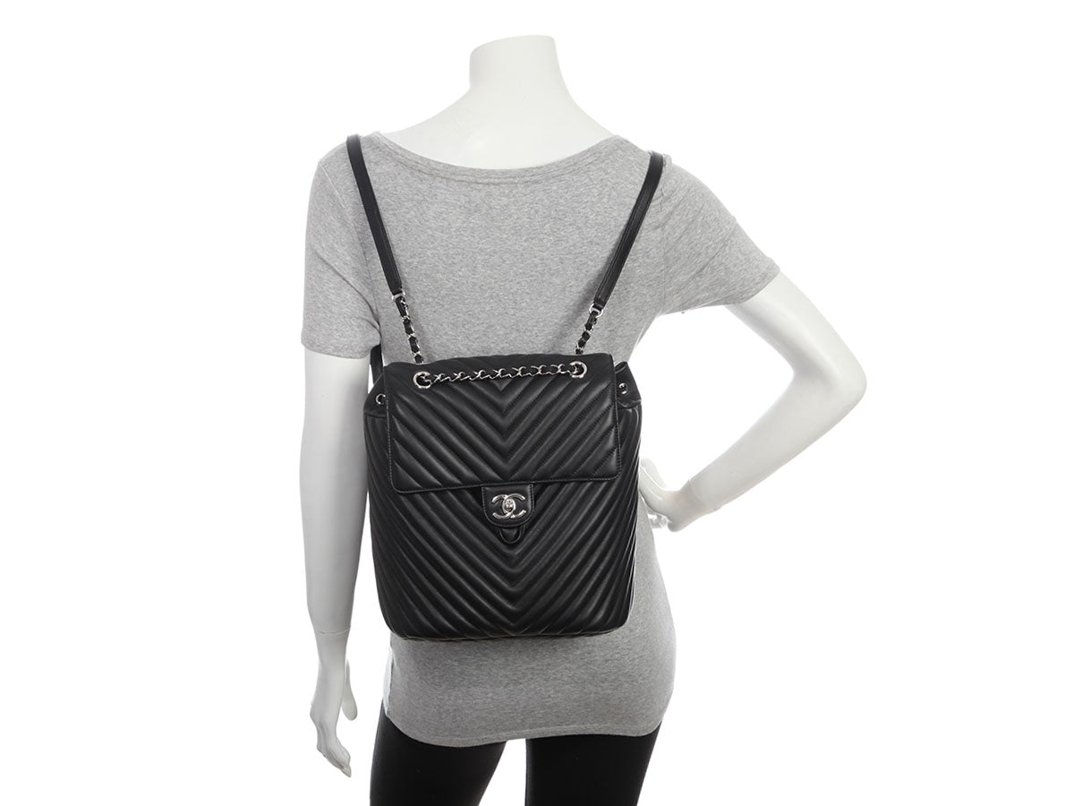 Chanel Large Black Chevron-Quilted Calfskin Urban Spirit Backpack