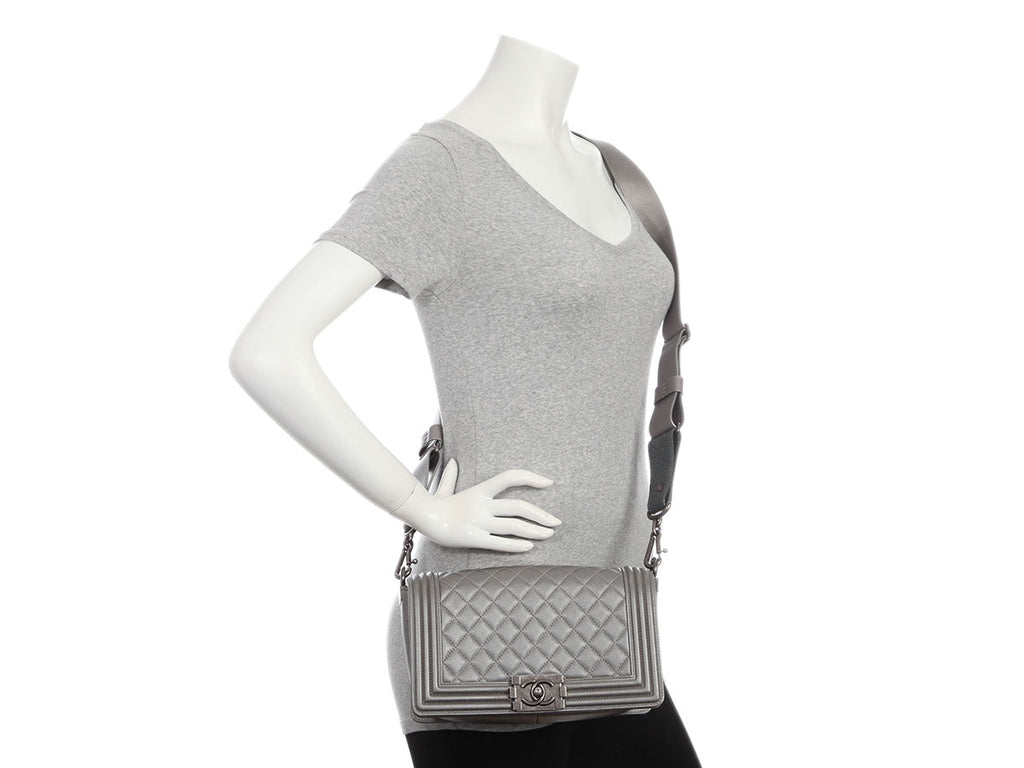 Chanel Old Medium Pewter Quilted Lambskin Boy Bag
