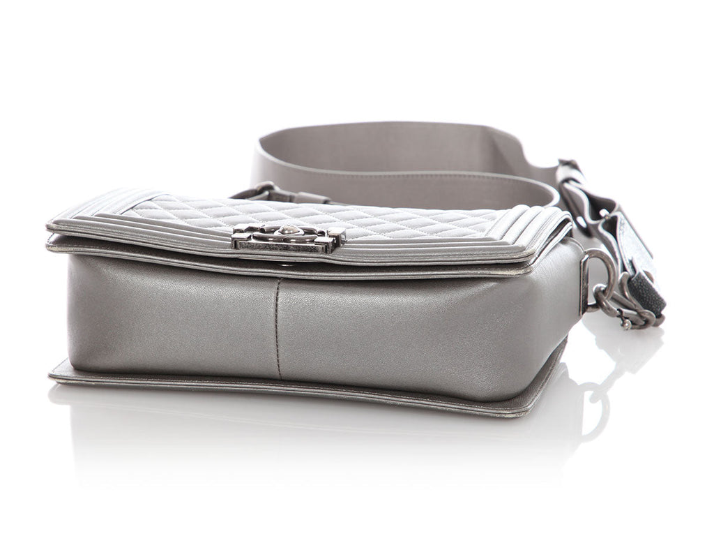 Chanel Old Medium Pewter Quilted Lambskin Boy Bag