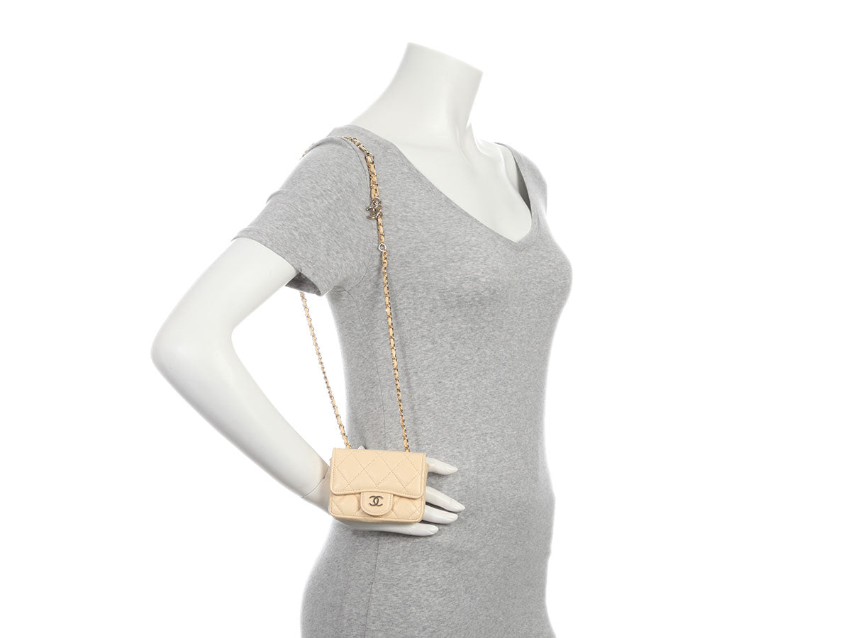 Chanel Mini Light Yellow Quilted Lambskin Belt Bag/ Holder