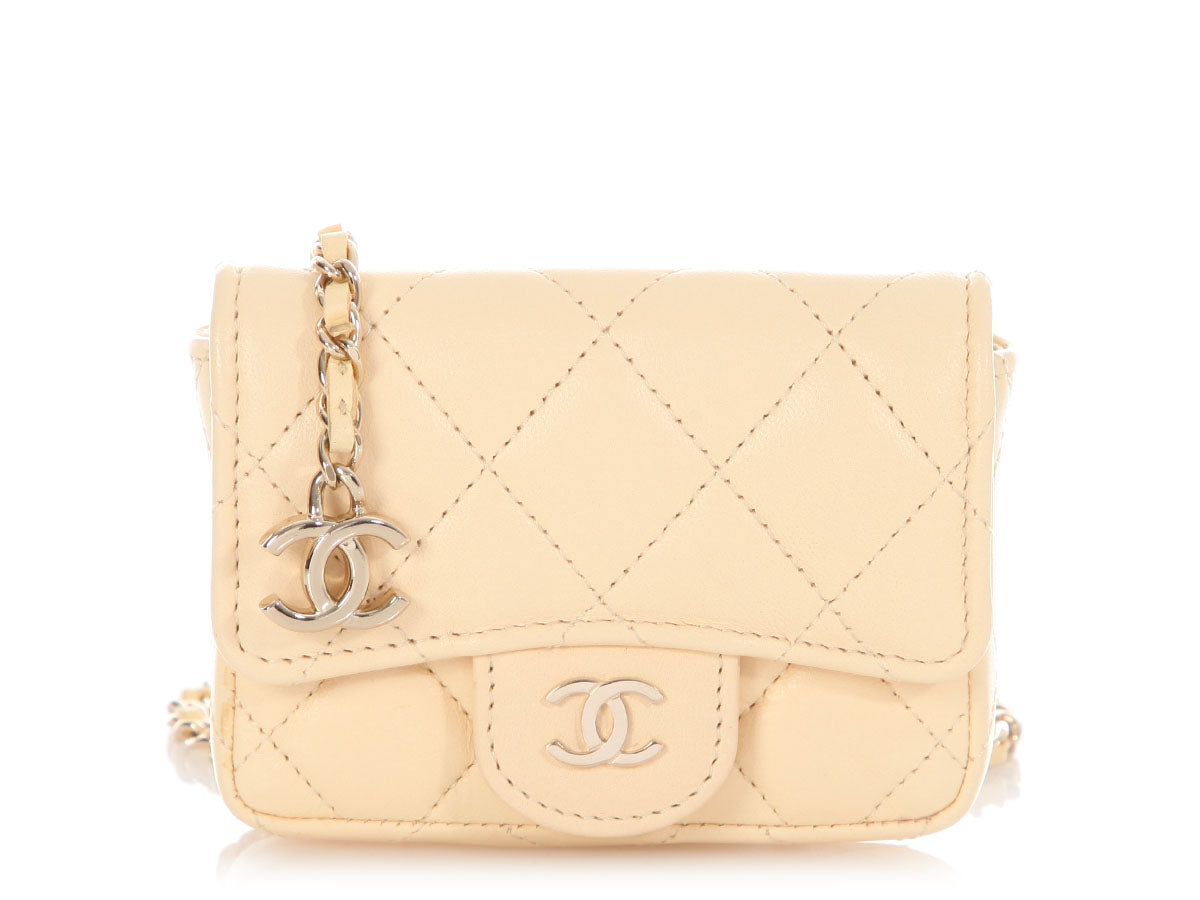 Chanel Mini Light Yellow Quilted Lambskin Belt Bag/ Holder