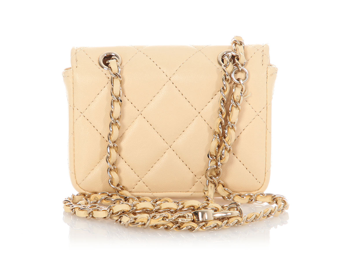 Chanel Mini Light Yellow Quilted Lambskin Belt Bag/ Holder
