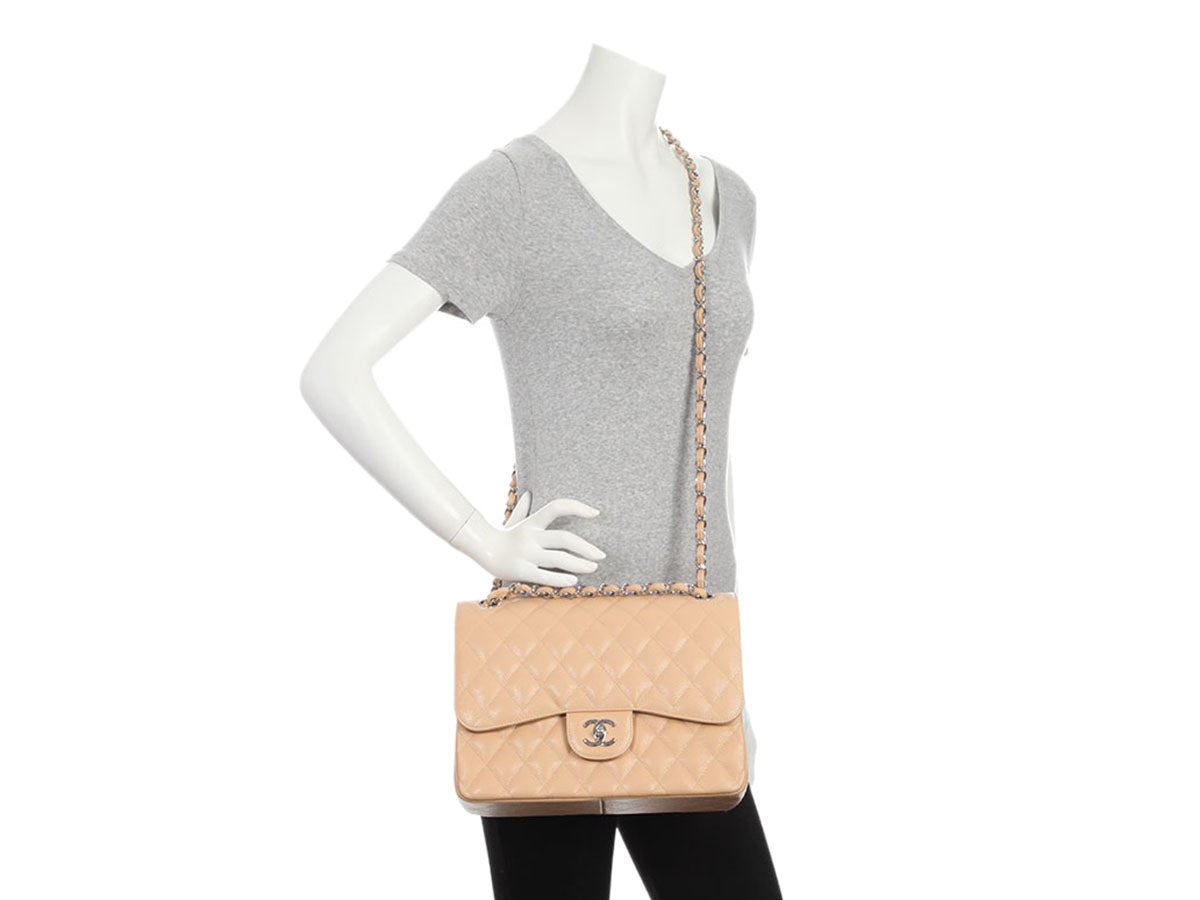 Chanel Jumbo Light Beige Quilted Caviar Classic Double Flap