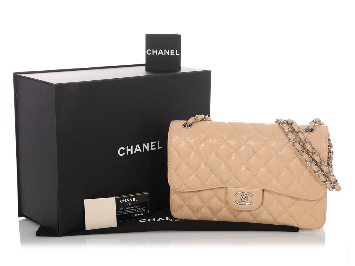 Chanel Jumbo Light Beige Quilted Caviar Classic Double Flap