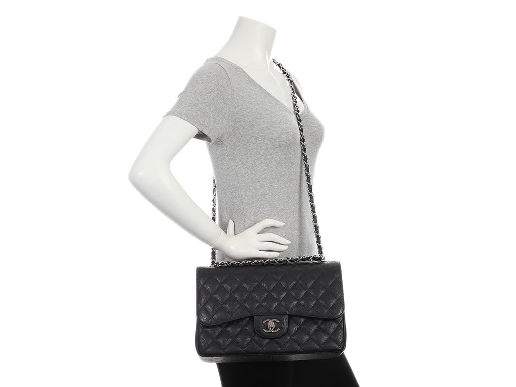 Chanel Jumbo Black Quilted Caviar Classic Double Flap