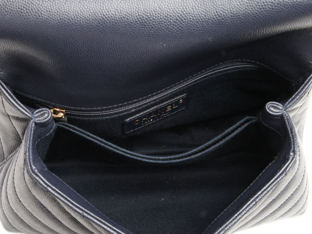 Chanel Mini Navy Chevron-Quilted Caviar and Lizard Coco Handle